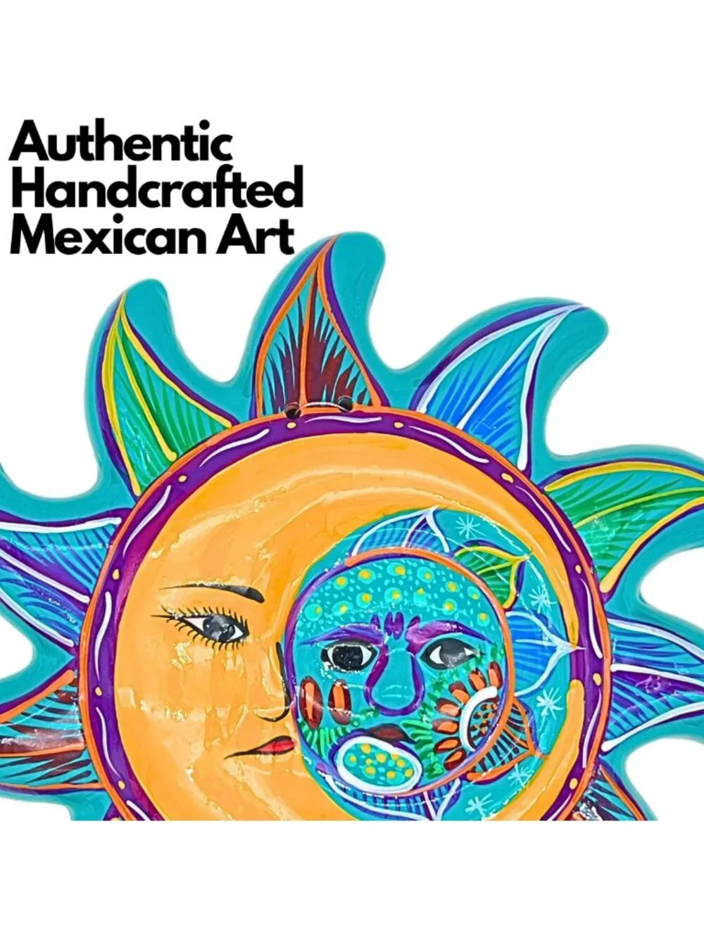 Hand-Painted Ceramic Sun & Moon Face Decor - Mexican Eclipse Wall Art - Unique